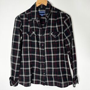 Pendleton Vintage Fit Long Sleeve Button Up Plaid Black Red Women Size Large